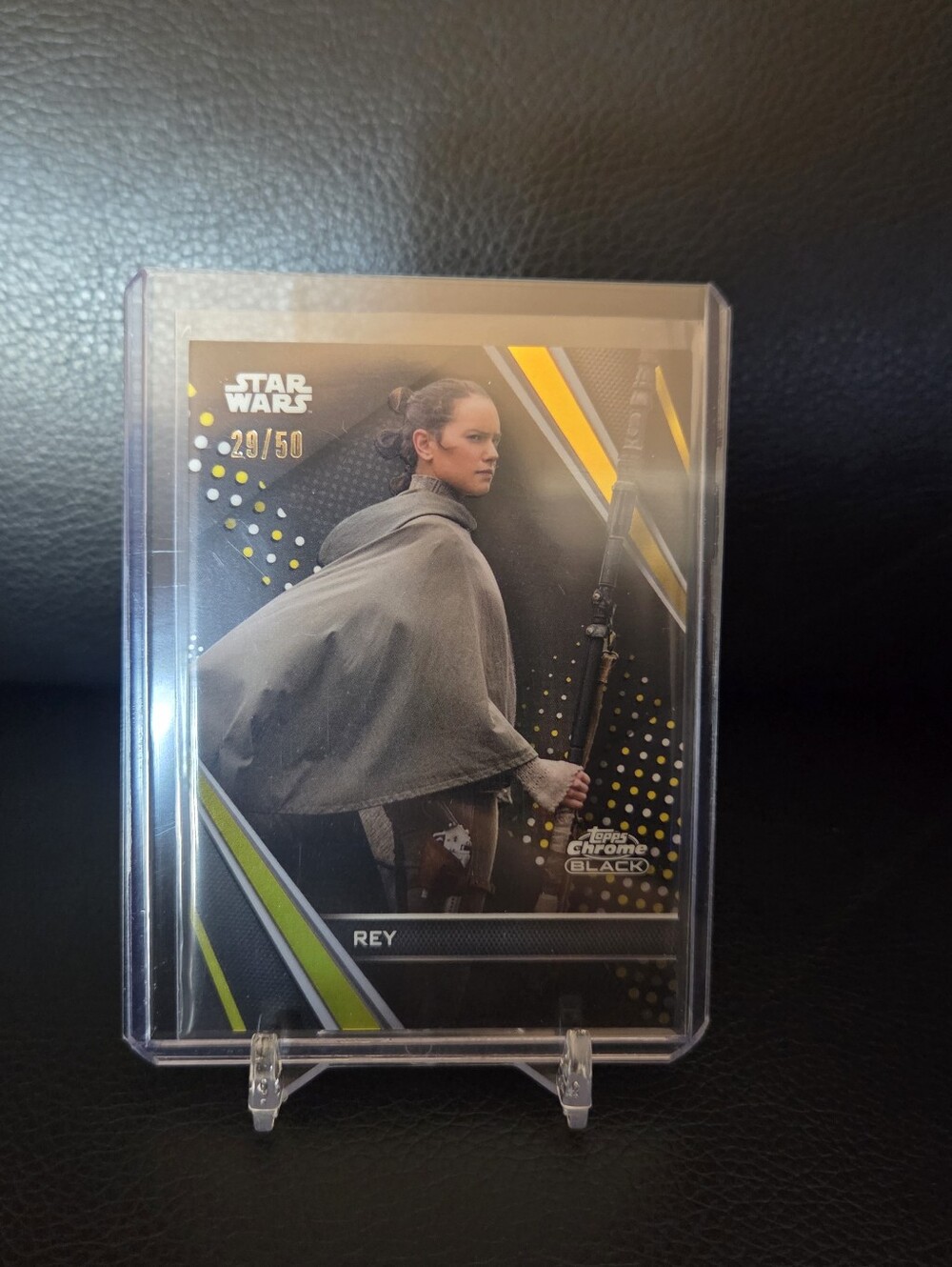 2023 Topps Chrome Black and Gold Star Wars Rey Refractor, numbered #29/50